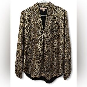 Women's Michael Kors Metallic Gold Snakeskin Inverted Pleated Blouse Size Medium